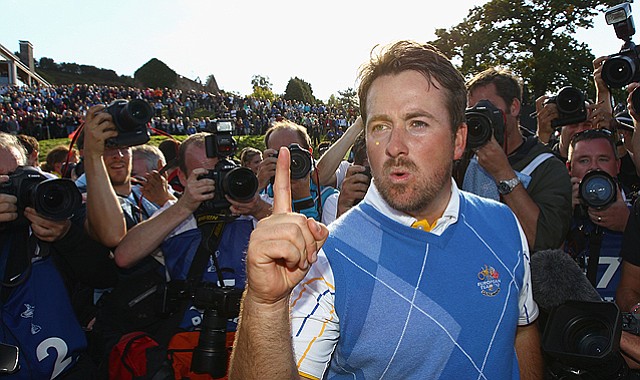 Graeme McDowell celebrates his 3 and 1 win to secure victory for Team Europe on the 17th green in the singles matches during the 2010 Ryder Cup at the Celtic Manor. McDowell also won twice on the European Tour and claimed stateside wins at the U.S. Open and the Chevron World Challenge, where he took down Tiger Woods in the memorable final round.