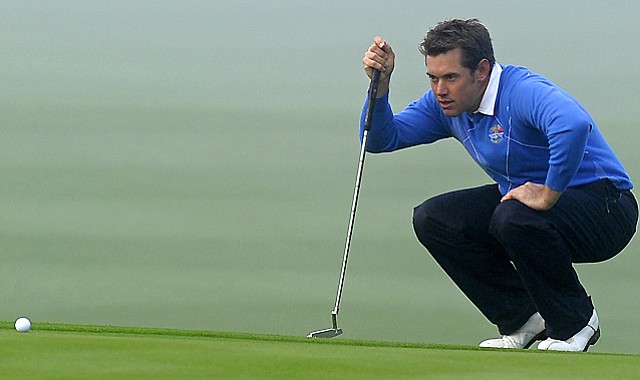 Lee Westwood of England on the final day of the 2010 Ryder Cup at Celtic Manor in Wales. Europe beat the United States by one point to regain the Cup.
