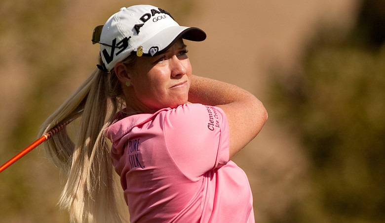 Brittany Lincicome follows through on a tee shot during the first round of the CVS/Pharmacy LPGA Challenge.