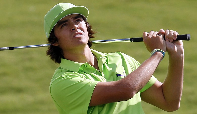 Rickie Fowler hits on the ninth hole during the first round of the Justin Timberlake Shriners Hospitals for Children Open.
