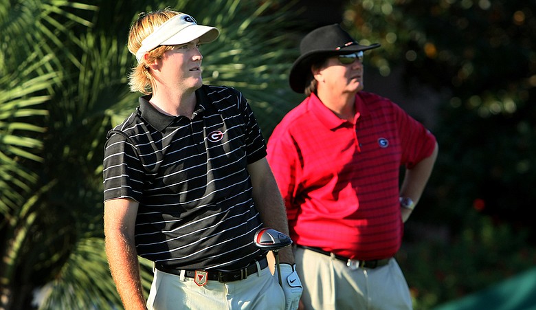Georgia senior Russell Henley and Bulldogs coach Chris Haack during Round 1 at the Isleworth Collegiate.