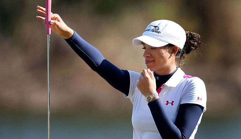Shasta Averyhardt reads a putt during Round 2 of LPGA Q-School.