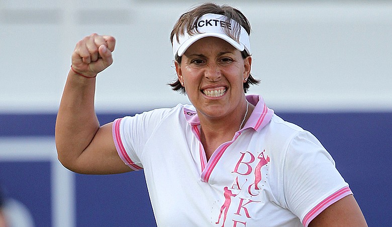Iben Tinning celebrates after winning the 2010 Dubai Ladies Masters.