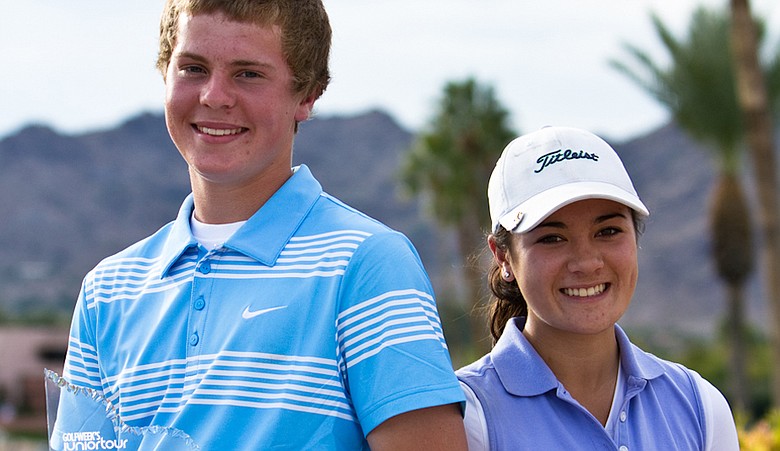 Ryan Porch, left, and Katherine Rice after winning on the Golfweek Junior Tour
