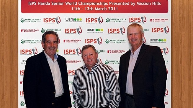 Sam Torrance, Ian Woosnam and Sandy Lyle at the announcement of the new ISPS Handa Senior World Championship.