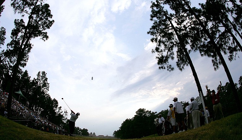 Michael Campbell hits a tee shot on the 18th hole during the final round of the 2005 U.S. Open on Pinehurst No. 2.