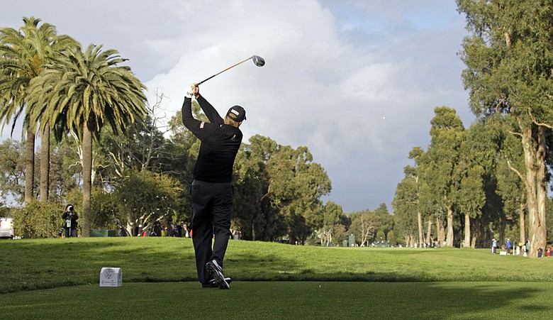 Steve Stricker tees off during the 2010 Northern Trust Open.