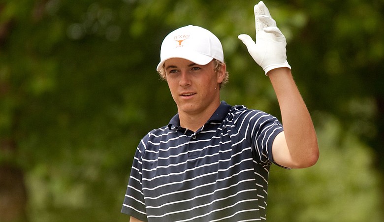 Jordan Spieth acknowledges the crowd during the 2010 Byron Nelson Championship.