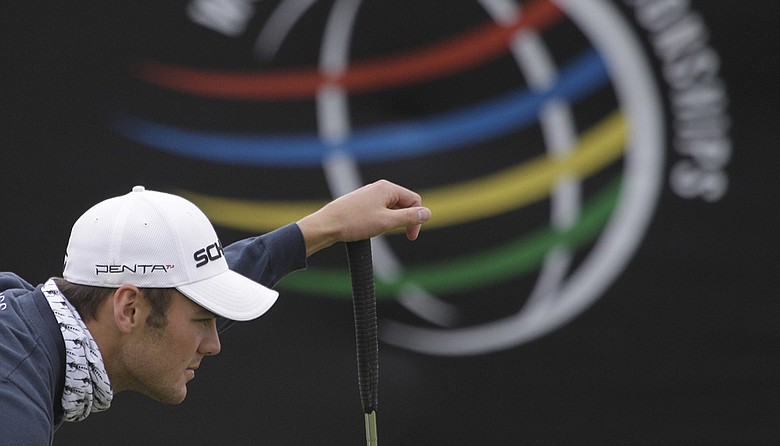 Martin Kaymer of Germany lines up a putt on 13 while playing Bubba Watson during the semifinals of the Match Play Championship golf tournament Saturday, Feb. 26, 2011, in Marana, Ariz.
