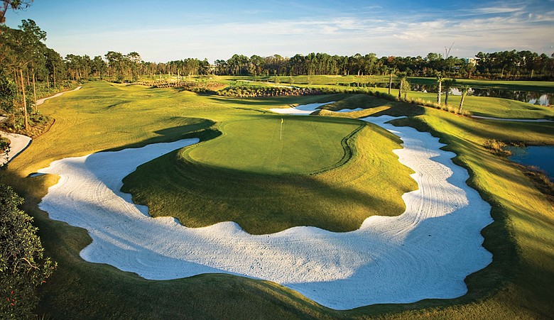 The par-3 11th hole at Waldorf Astoria Golf Club