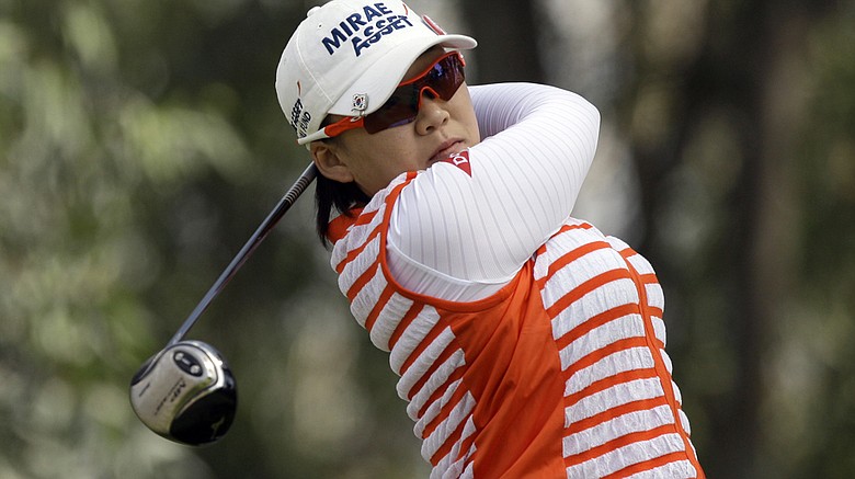 Jiyai Shin, of South Korea, drives on the 11th tee in the second round of the LPGA Kia Classic golf tournament at Industry Hills Golf Club in Industry, Calif., Friday, March 25, 2011.