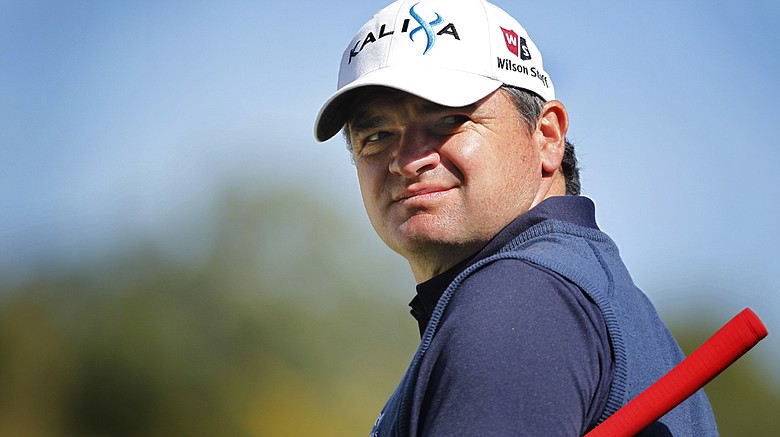 Scotland's Paul Lawrie reacts during the final round of the Andalucia 2011 Open golf tournament at Parador de Golf, in Malaga, southern Spain, Sunday, March 27, 2011.