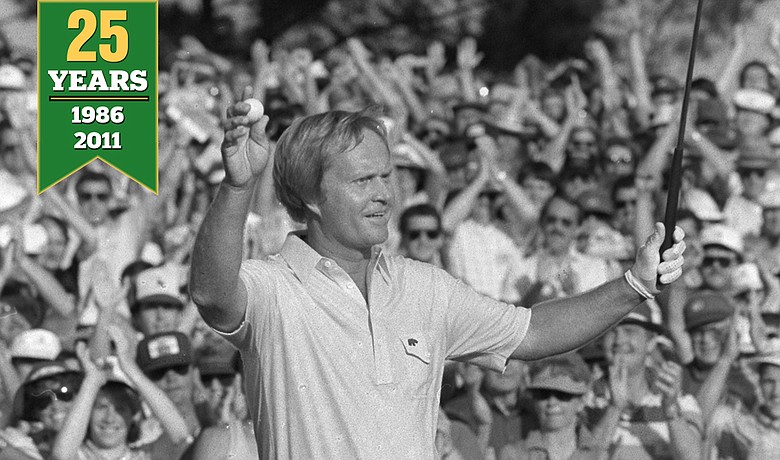 Jack Nicklaus on the 18th green during the final round of the 1986 Masters. He would win his sixth Masters title.