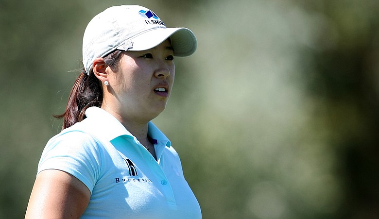 Mindy Kim at No. 7 during the first round of the Kraft Nabisco Championship.