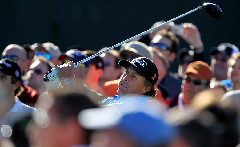 Phil Mickelson during a practice round for the 2011 Masters.