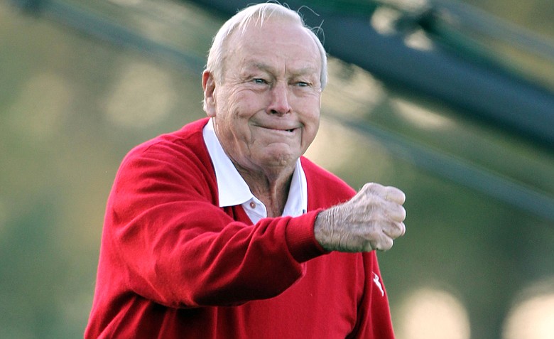 Arnold Palmer watches the ceremonial first tee shot to start the first round of the 2011 Masters Tournament at Augusta National Golf Club on April 7, 2011 in Augusta, Georgia.