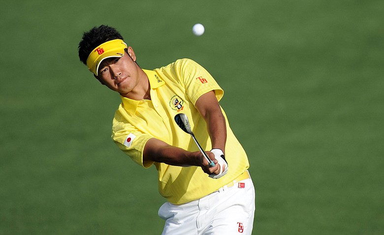 Amateur Hideki Matsuyama hits a shot on the second hole during the second round of the 2011 Masters.