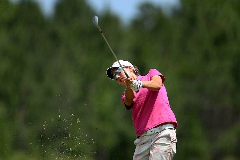 Carlota Ciganda hits a shot at No. 1. Ciganda posted a 73 for the first round.