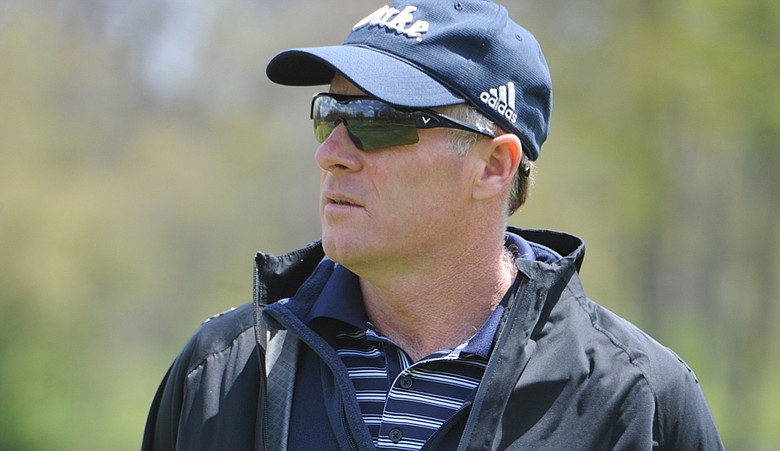 Duke women's golf coach Dan Brooks during Round 2 of the Central Regional.