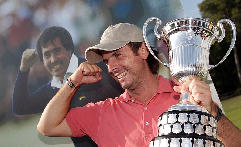 Thomas Aiken of South Africa with the winners trophy after the final round of the Open de Espana at the Real Club de Golf El Prat on May 8 , 2011 in Barcelona, Spain.