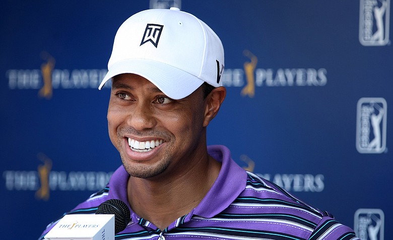 Tiger Woods speaks to the media after his practice round on Tuesday during The Players Championship at TPC Sawgrass.
