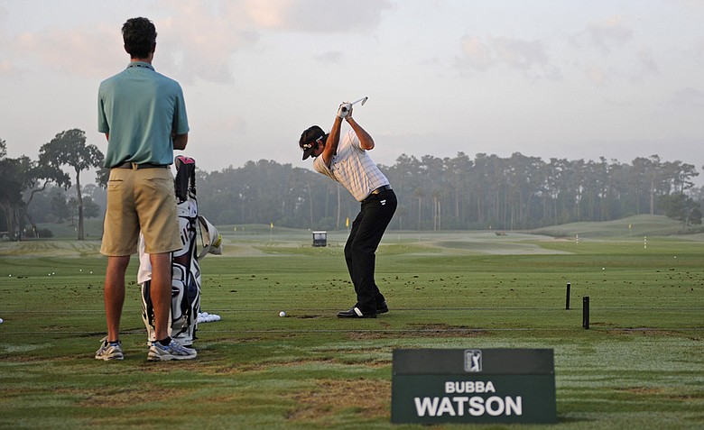 Bubba Watson warms up on the practice area prior to the second round of THE PLAYERS Championship on THE PLAYERS Stadium Course at TPC Sawgrass on May 7, 2010 in Ponte Vedra Beach, Florida.