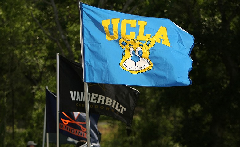 UCLA's flag flies near the 18th green during Round 1 of the Women's Division I Golf Championships.
