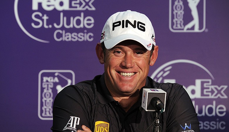 Lee Westwood answers questions from the media on the eve of the FedEx St. Jude Classic.