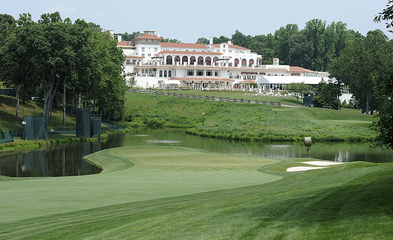 A view of the 18th green and the clubhouse at Congressional Country Club on Friday, June 10, 2011.