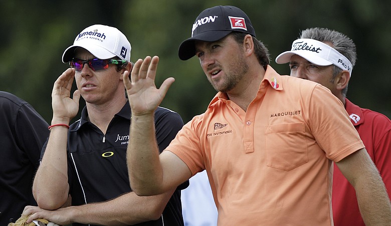 Rory McIlroy and Graeme McDowell during a practice round for the Cadillac Championship.