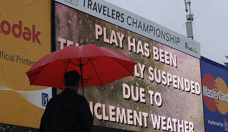 The first round of the Travelers Championship was suspended because of inclement weather.