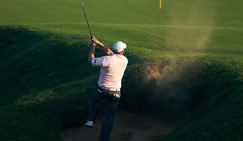 David Hutsell plays from a bunker during the 2010 PGA Professional National Championship.