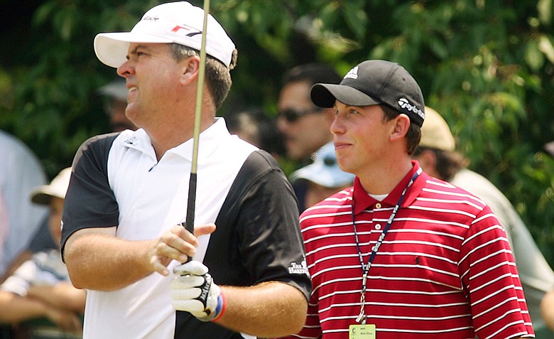 Matt Killen, 26, is a proponent of the high-lofted wedge. Here he works with Kenny Perry (left).