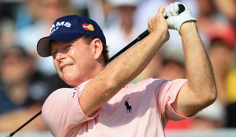 Tom Watson tees off during Round 2 of the British Open.
