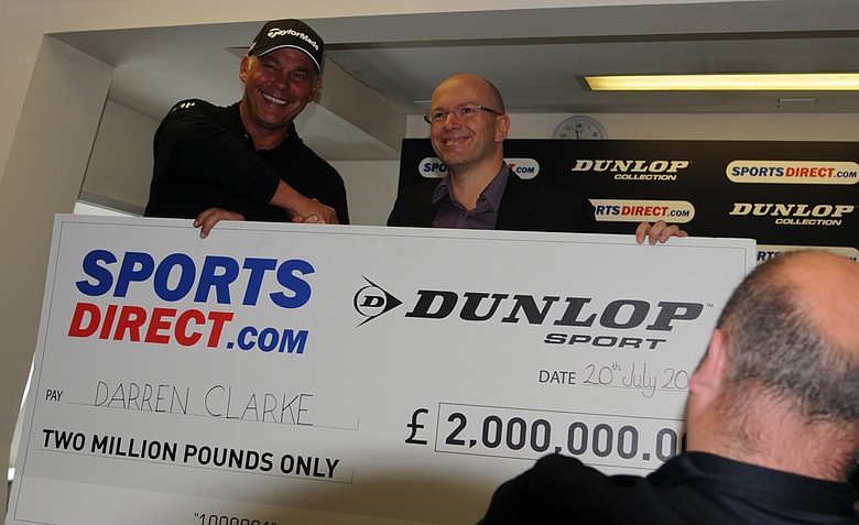 Darren Clarke receives 2 million pounds for his victory at the Open Championship.