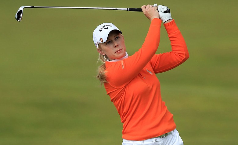 Morgan Pressel of the USA hits an approach shot during the second round of the 2011 Ricoh Women's British Open at Carnoustie on July 29, 2011 in Carnoustie, Scotland.