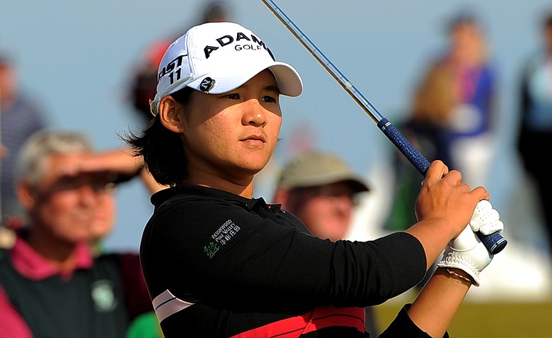 Taiwan's Yani Tseng plays her tee shot to the 17th during the third round of the Women's British Open at Carnoustie Golf Club, Scotland, on July 30, 2011.