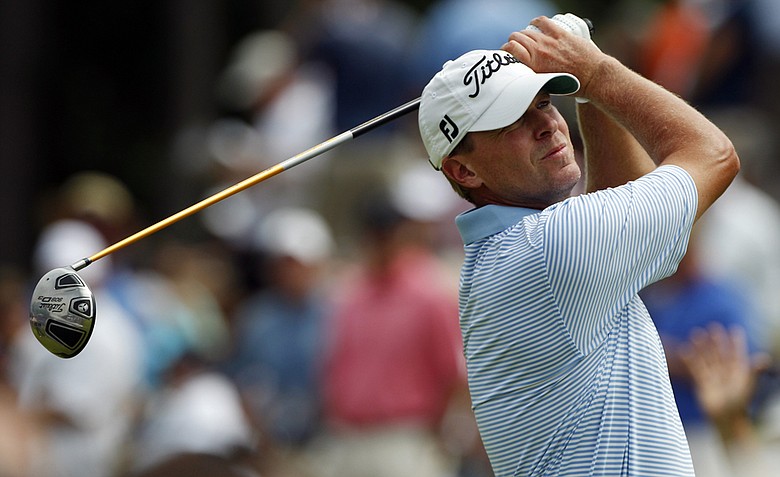 Steve Stricker hits a drive on the second hole during the first round of the PGA Championship golf tournament Thursday, Aug. 11, 2011, at the Atlanta Athletic Club in Johns Creek, Ga.