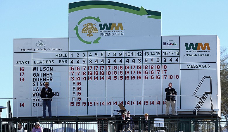 The leaders scoreboard during the final round of the Waste Management Phoenix Open at TPC Scottsdale.