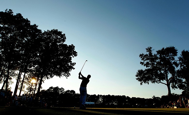 Keegan Bradley hits his tee shot on the second playoff hole during the final round of the 93rd PGA Championship at the Atlanta Athletic Club on August 14, 2011 in Johns Creek, Georgia.