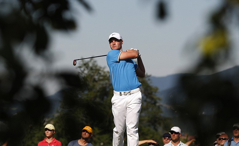 England's Oliver Fisher tees off during the final round of the Czech Open European PGA golf tournament in Celadna, Czech Republic, Sunday, Aug. 21, 2011. Fisher won the tournament.