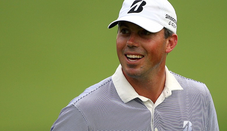 Matt Kuchar smiles as he walks up to the green on the 18th hole during Round 2 of The Barclays at Plainfield Country Club.