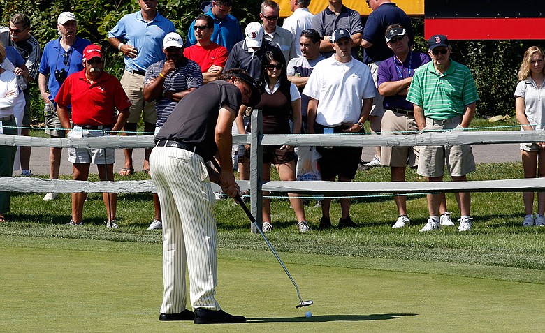 Phil Mickelson warms up on the practice putting green prior to playing in the first round of the Deutsche Bank Championship at TPC Boston on September 2, 2011 in Norton, Massachusetts.