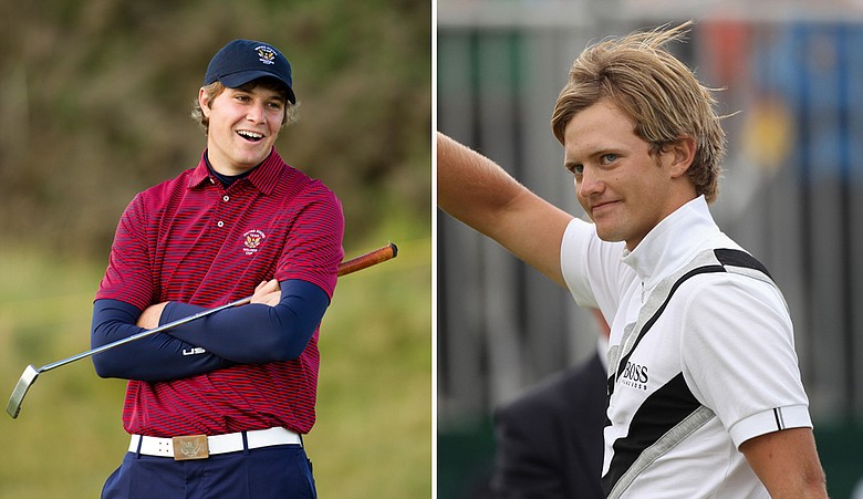Peter Uihlein of the United States, left, and GB&I's Tom Lewis