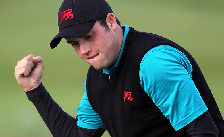 Paul Cutler of Great Britain and Ireland celebrates winning a hole during the day one afternoon singles matches of the 2011 Walker Cup held on the Balgownie Links at Royal Aberdeen Golf Club on September 10, 2011 in Aberdeen, Scotland. Cutler went 2-0 on Saturday, beating U.S. Amateur champion Kelly Kraft in afternoon singles play.