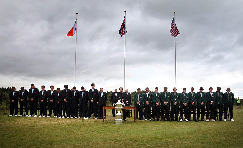 Players of both USA and Great Britain and Ireland acknowledge a one-minute moment of silence in honor of the 10th anniversary of the terrorist attacks in New York, Washington and Pennsylvania.