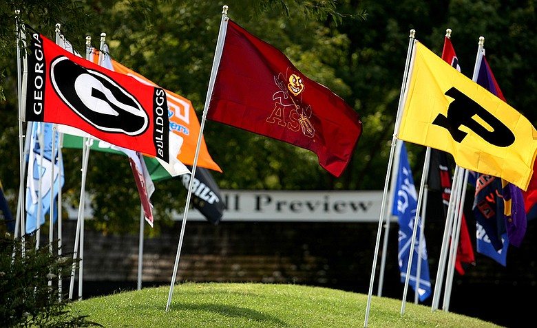 Team flags fly at Vanderbilt Legends Club in Franklin, Tenn.