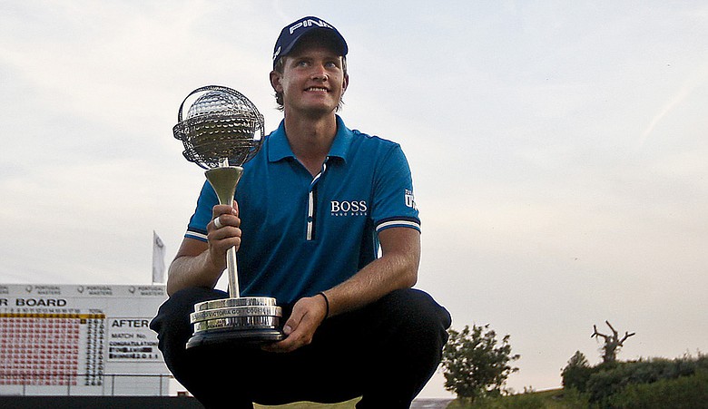 Tom Lewis after winning the Portugal Masters.