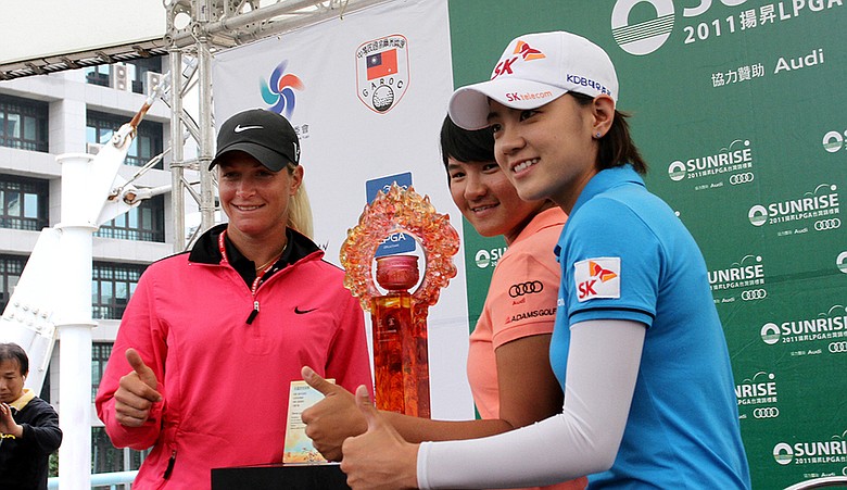 Suzann Pettersen, Yani Tseng and Na Yeon Choi during a press conference for the inaugural Sunrise LPGA Championship.