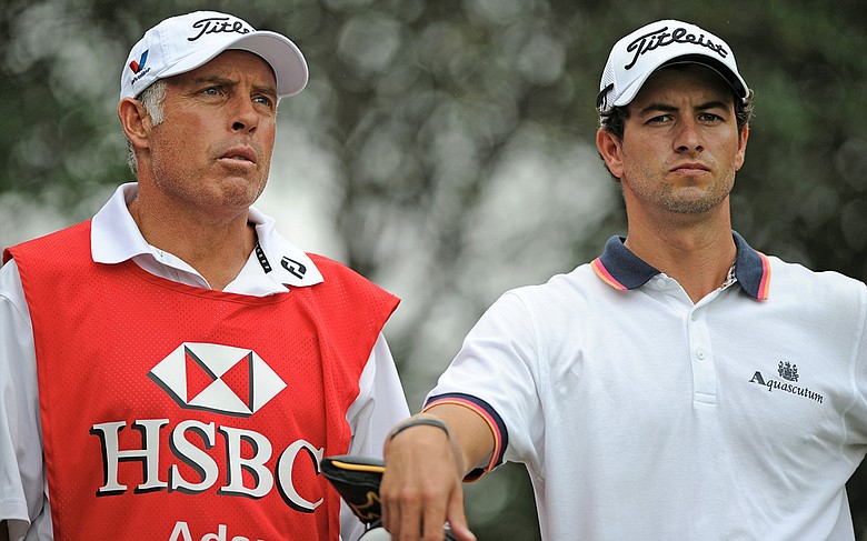 Steve Williams (left) and Adam Scott during the third round of the WGC-HSBC Champions in Shanghai.